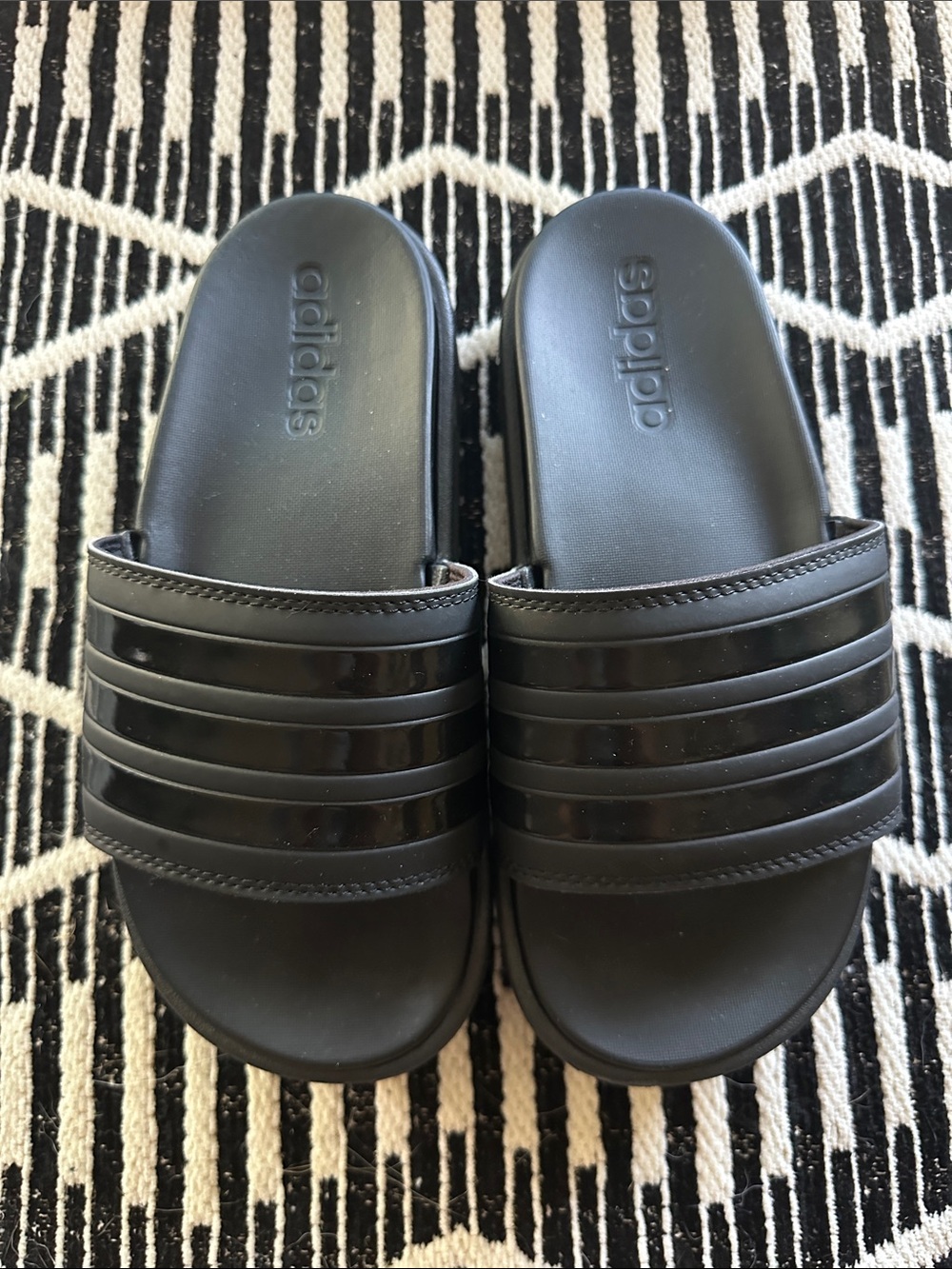 NEW! Black ADIDAS Platform Slides with Stripe Accent, Women’s size 5